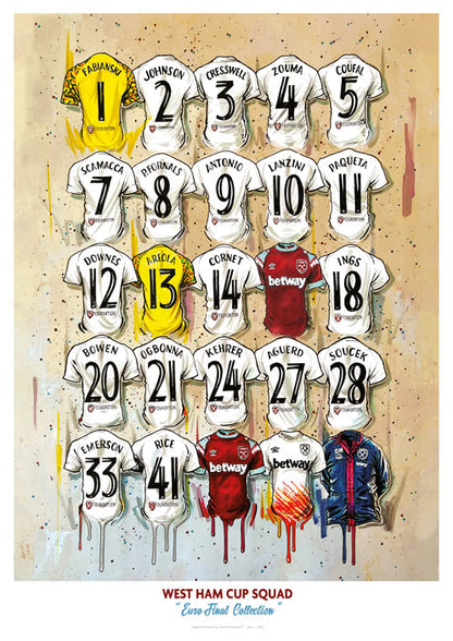 West Ham European Champions Squad Shirts A3 Framed Print
