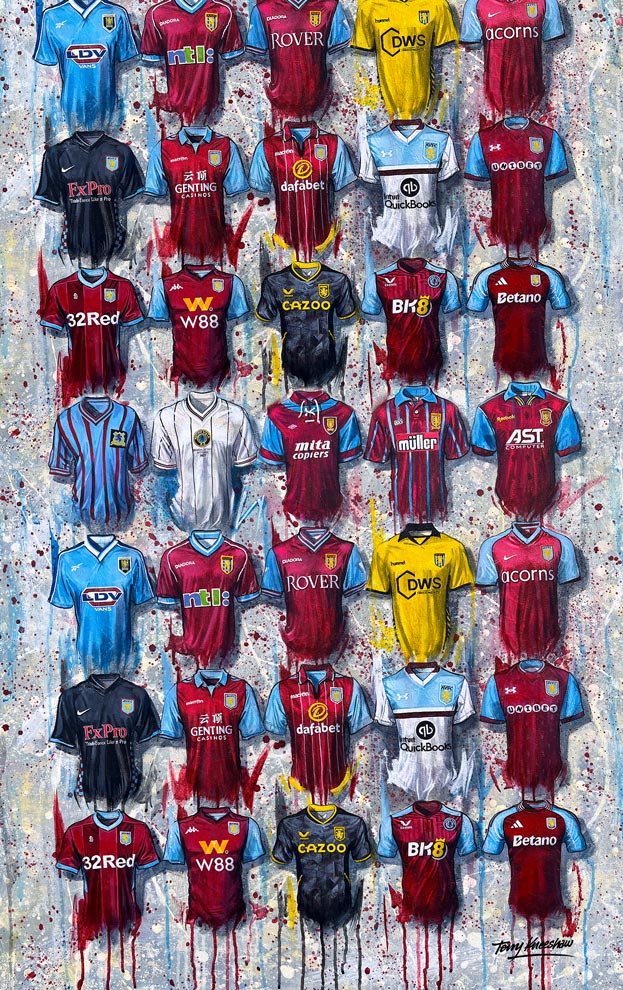 Aston Villa Shirts - 2024 Collection Tea Towel - Terry Kneeshaw Art