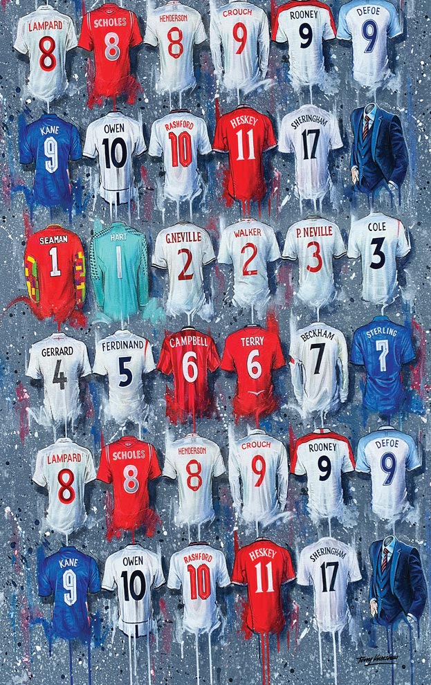 England 2000 - 2021 Football Shirts - Tea Towel - Terry Kneeshaw Art