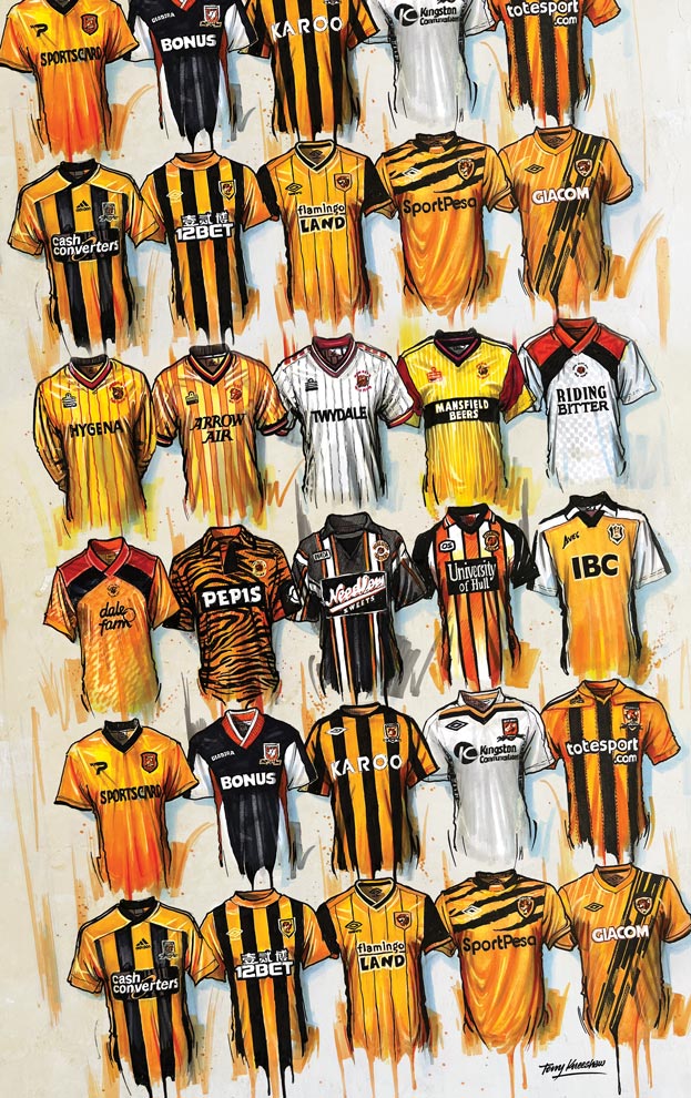 Hull City Football Shirts - Tea Towel - Terry Kneeshaw Art