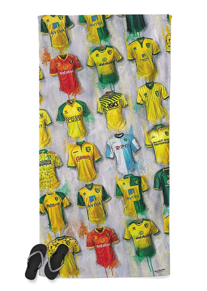 Norwich Shirts - A Canaries Collection Beach Towel - Terry Kneeshaw Art