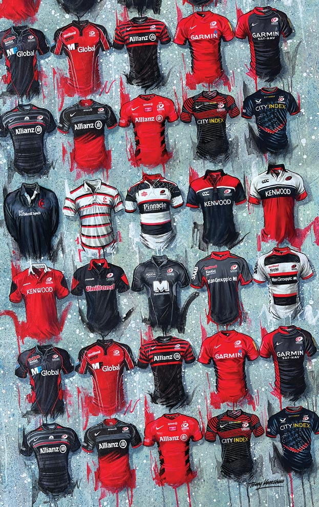 Saracens Rugby Shirts Tea Towel - Terry Kneeshaw Art