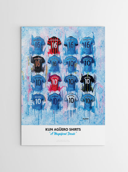 Kun Agüero Shirts - A2 Signed Limited Edition Prints