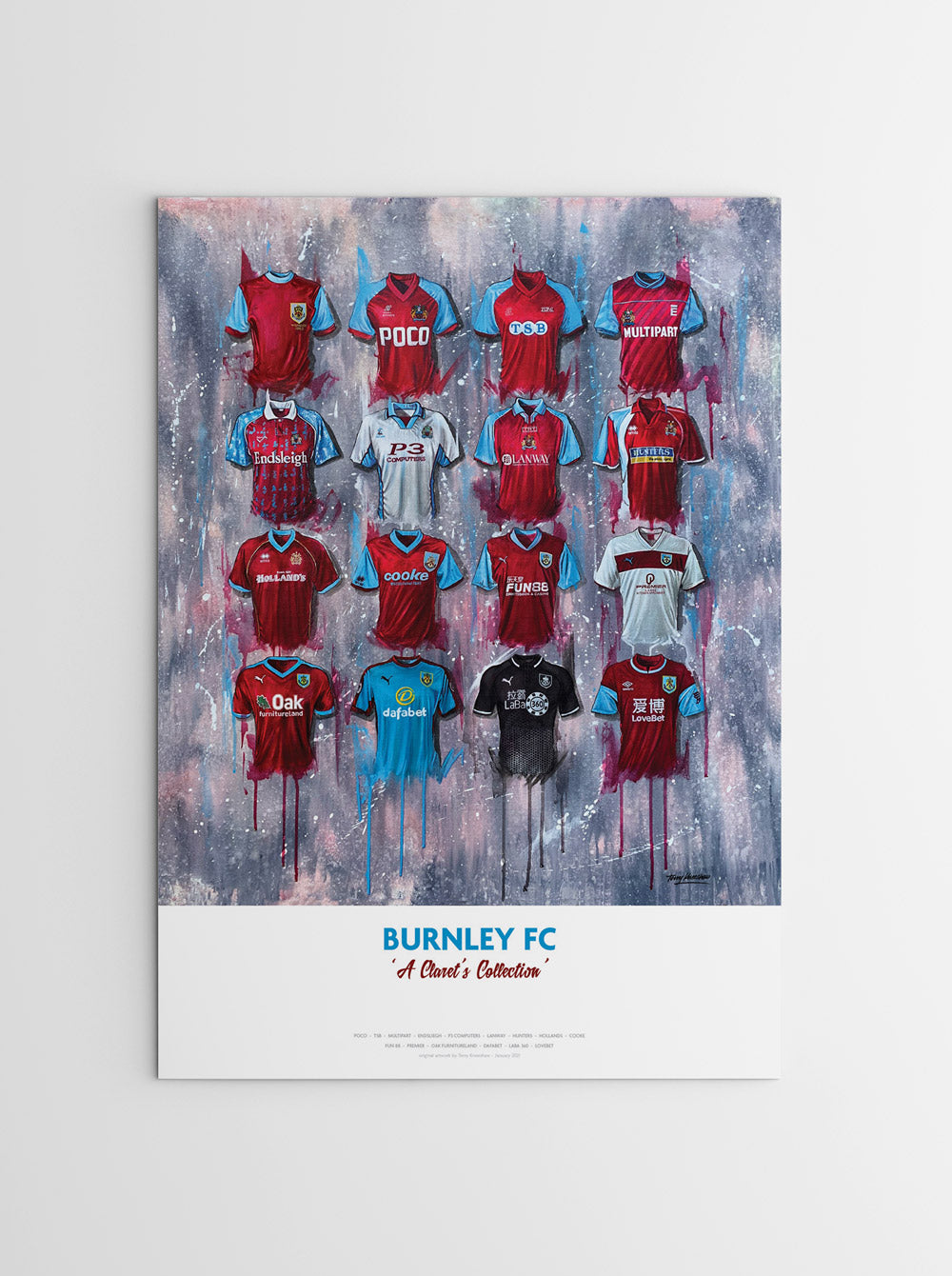 Burnley FC Shirts - A2 Signed Limited Edition Personalised Prints