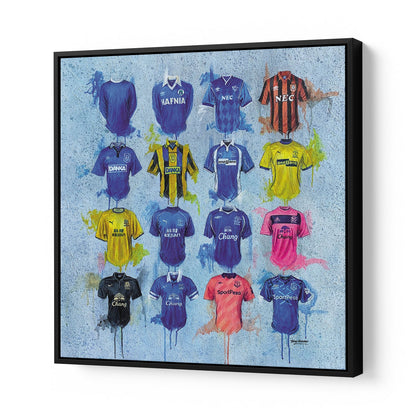 These Everton Canvases by Terry Kneeshaw showcase various sizes and styles of artwork for the team. Choose from 20x20, 30x30, or 40x40 framed or unframed black floating frame. The canvases feature striking images and colors of Everton, perfect for any fan. Add these stunning canvases to your collection, and show off your love for the team. The canvases are a great addition to any home, office, or sports room.