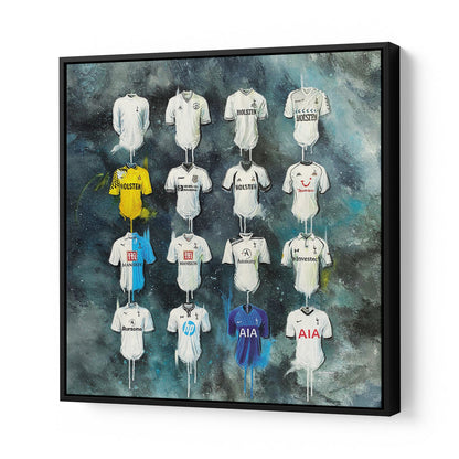 These canvases by Terry Kneeshaw feature iconic moments from Tottenham Hotspur's history. Available in various sizes, from 20x20 to 40x40, the artwork can be ordered framed or unframed, with a black floating frame option. The artwork celebrates the rich history of Spurs and is perfect for any fan of the club. The stunning artwork captures the passion, excitement, and glory of the team and would make a great addition to any Spurs supporter's collection.