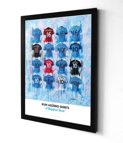 Kun Agüero Shirts - A2 Signed Limited Edition Personalised Prints