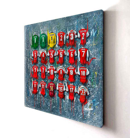 Arsenal Legends Canvases by Terry Kneeshaw are a collection of impressive artworks that come in various sizes, including 20x20, 30x30, and 40x40. Each canvas is available in either a framed or unframed black floating frame. The artwork features a striking abstract composition with bold colors and textures that pay tribute to the iconic Arsenal Legends. Perfect for any Arsenal fan or football enthusiast, these canvases are a great addition to any room and are sure to inspire nostalgia and admiration.