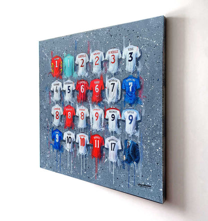 The England 2000 - 2021 canvases from Terry Kneeshaw feature various sizes of artwork celebrating the English football team's achievements from 2000 to 2021. These canvases come in a choice of 20x20, 30x30 or 40x40 sizes and are available framed or unframed with a black floating frame. The artwork showcases England's journey from the early 2000s to their impressive performance in the 2018 World Cup. These canvases are a great way to display your support for the English football team.