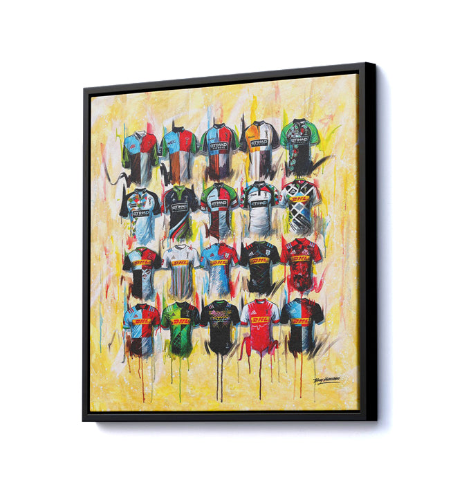 These stunning canvases by Terry Kneeshaw showcase the Harlequins rugby team and come in various sizes - 20x20, 30x30, or 40x40, with the option to have them framed in a black floating frame or unframed. The artwork captures the energy and passion of the team and is a great way to show support for Harlequins. Perfect for any fan or collector, these canvases will add a touch of class to any room.