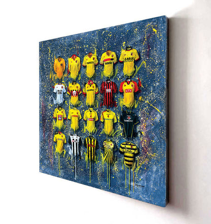 These Watford Canvases from Terry Kneeshaw showcase various artwork in different sizes, such as 20x20, 30x30, or 40x40, with the option of framed or unframed black floating frames. These canvases are designed specifically for Watford Football Club, and their vibrant colors and intricate details capture the essence of the team. From classic club crests to current player portraits, these canvases are perfect for any Watford fan looking to add a touch of artistry to their home or office decor.