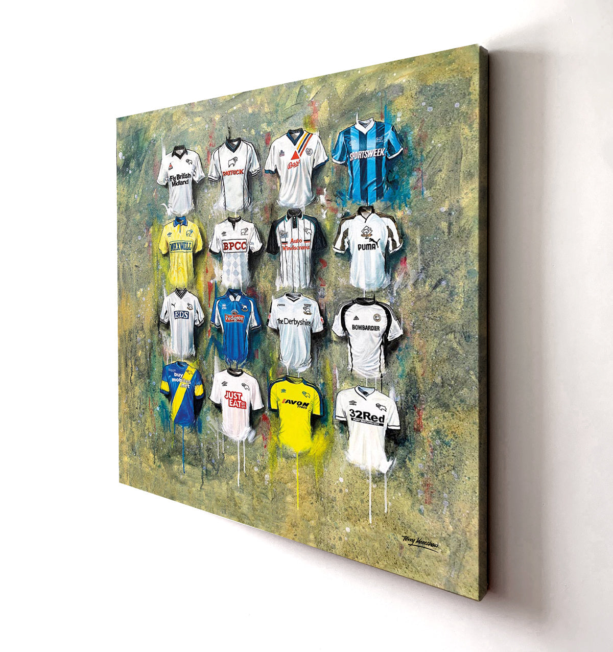 These stunning Derby County Canvases from Terry Kneeshaw are perfect for any fan of the team. The various sizes available include 20x20, 30x30, or 40x40, and you can choose between framed or unframed with a black floating frame. The artwork showcases the team's logo and iconic moments, all hand-painted in high-quality acrylics. These canvases are sure to be a standout feature in any Derby County supporter's collection.