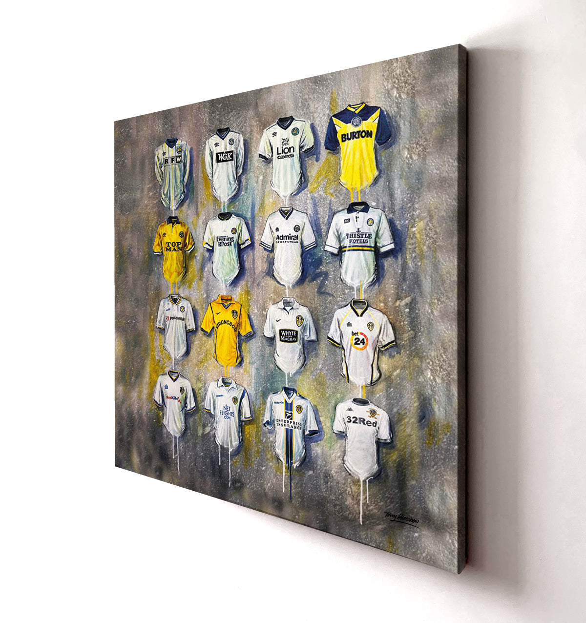 The Terry Kneeshaw Leeds Canvases depict various scenes and moments from the history of Leeds United Football Club. These canvases come in various sizes, including 20x20, 30x30, or 40x40, and are available either framed or unframed with a black floating frame. The images on the canvases capture the passion and energy of Leeds United fans and the team, celebrating its legendary players and achievements. These canvases are a must-have for any dedicated Leeds United supporter.