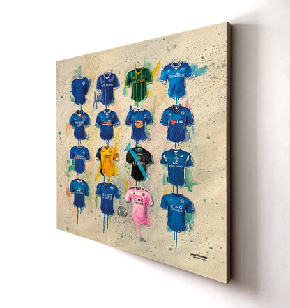These Leicester City canvases from Terry Kneeshaw are available in various sizes (20x20, 30x30 or 40x40) and framed or unframed in a black floating frame. The artwork features stunning images of the team and its players, perfect for any fan or collector. Add a touch of the Foxes to your home or office decor with these high-quality canvases.