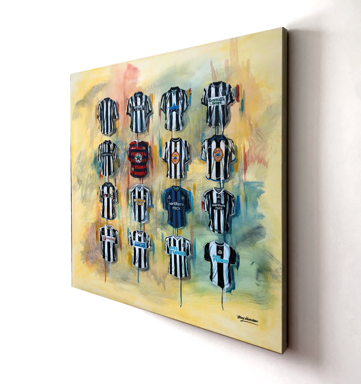 These Newcastle canvases from Terry Kneeshaw are perfect for any fan of the Magpies. Available in various sizes (20x20, 30x30, or 40x40) and framed or unframed in a black floating frame, the artwork features stunning images of the team and its players. Add a touch of Newcastle United to your home or office decor with these high-quality canvases. Perfect for displaying your support for the team in the 2022 season.