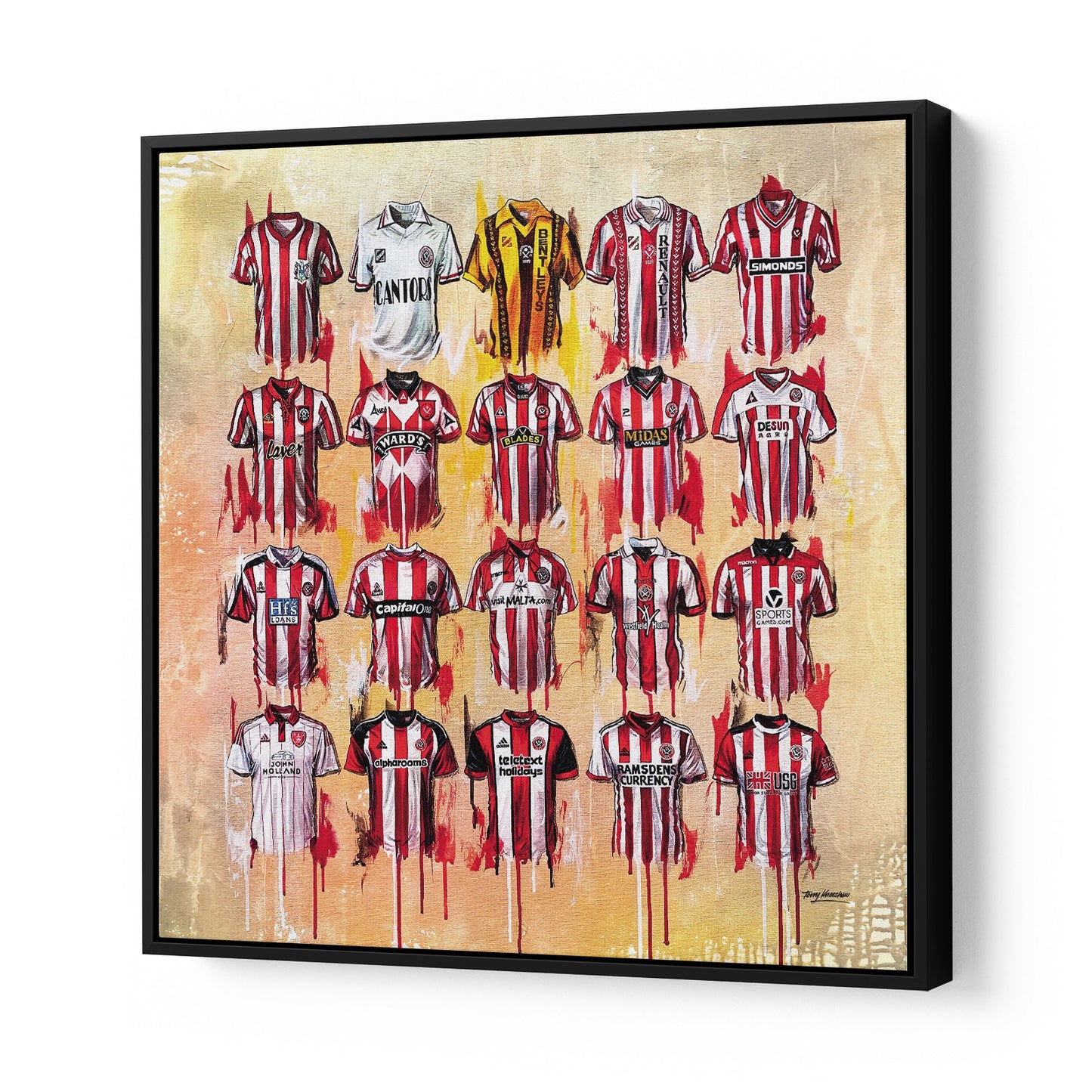 Capture the essence of Sheffield United with Terry Kneeshaw's Canvases, available in various sizes (20x20, 30x30, or 40x40) and framed or unframed black floating frame. Featuring artwork of the team, these canvases are a must-have for fans. Each canvas showcases Sheffield United's iconic moments, symbols, and colors, ensuring that it is a true representation of the team's identity. Get your Sheffield United Canvases today and add them to your collection.