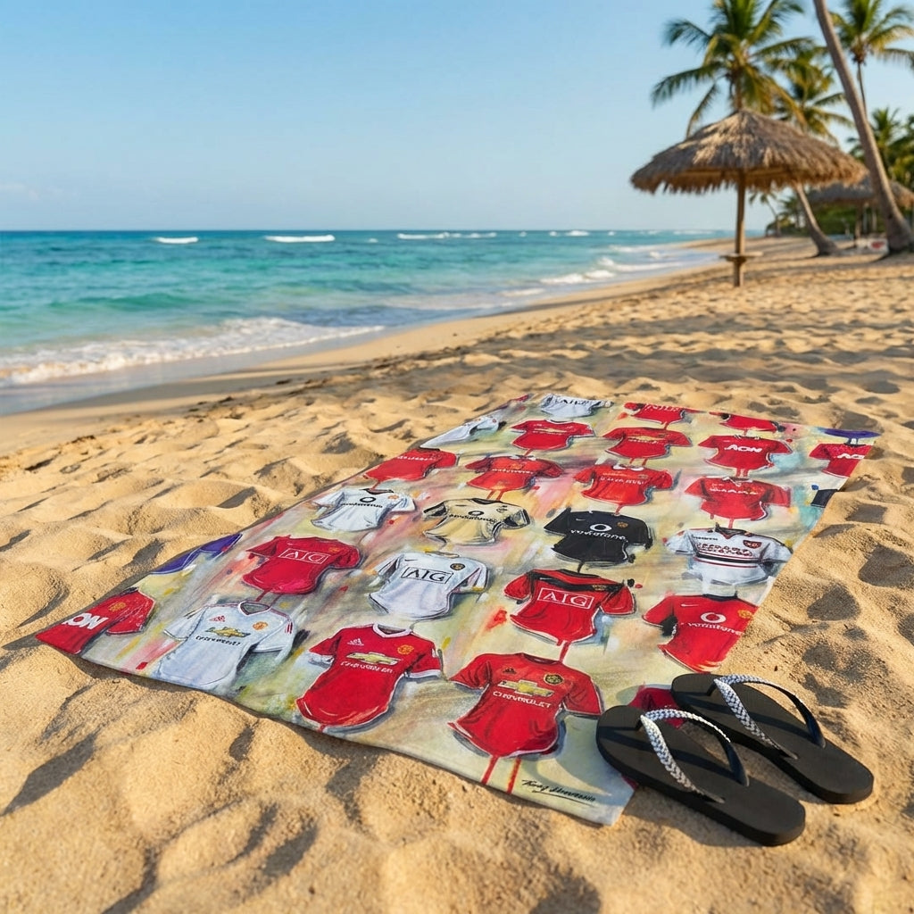 Beach towel featuring football-inspired artwork by Terry Kneeshaw, perfect for showcasing your love of the game at the beach or poolside.
