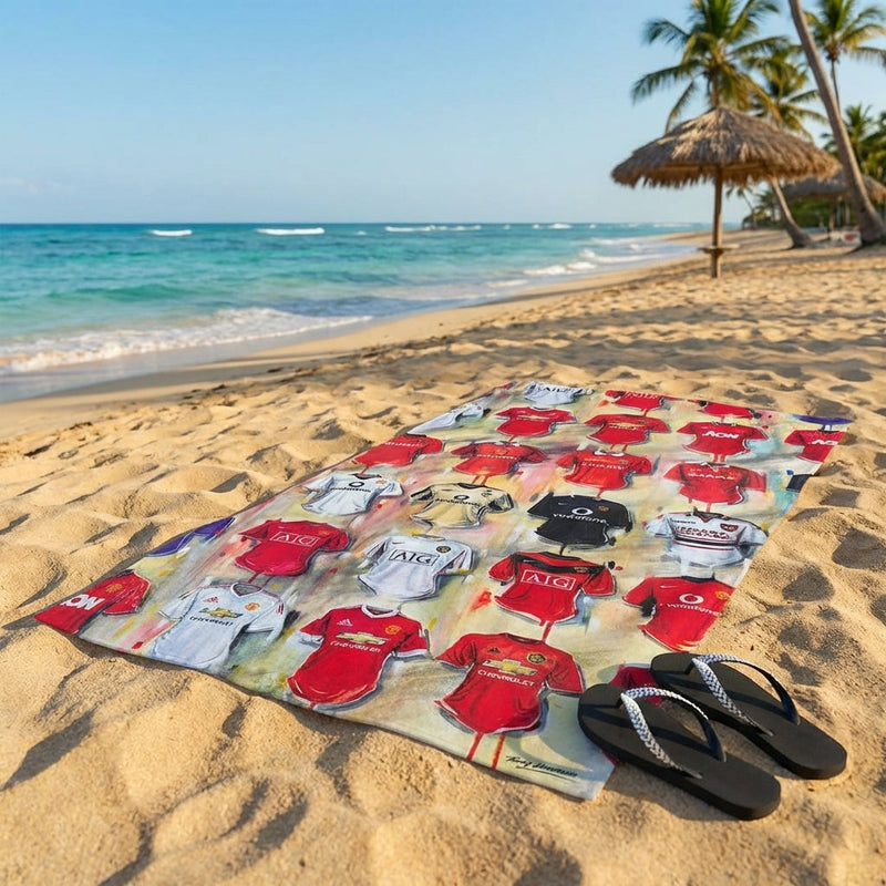 Beach towel featuring football-inspired artwork by Terry Kneeshaw, perfect for showcasing your love of the game at the beach or poolside.