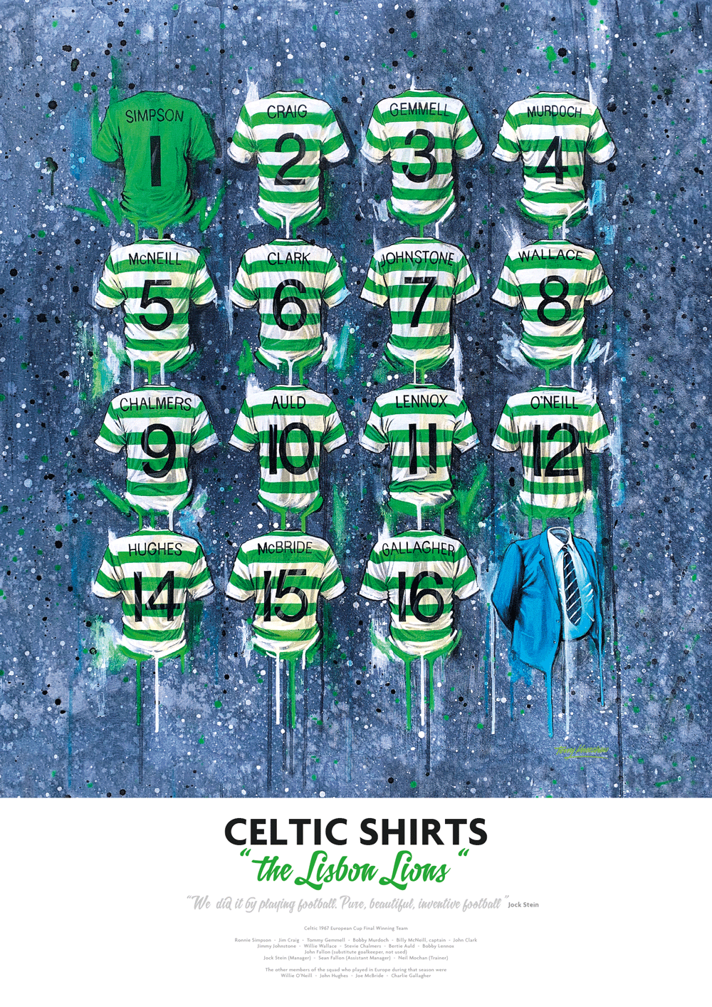 Celtic FC 'The Lisbon Lions' Shirts - A2 Signed Limited Edition Prints - Terry Kneeshaw Art