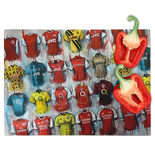 Arsenal 2024 Team Shirts Chopping Board - Terry Kneeshaw Art