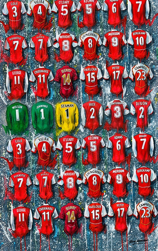 Arsenal Legends Football Shirts - Tea Towel - Terry Kneeshaw Art