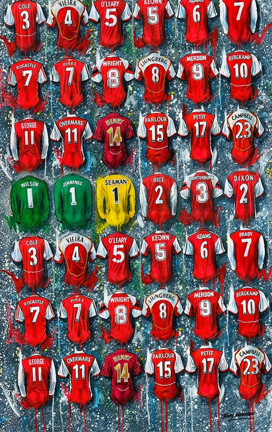 Arsenal Legends Football Shirts - Tea Towel - Terry Kneeshaw Art