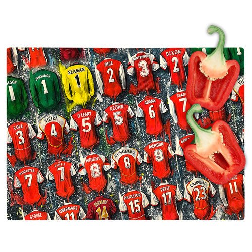 Arsenal Legends Team Shirts Chopping Board - Terry Kneeshaw Art