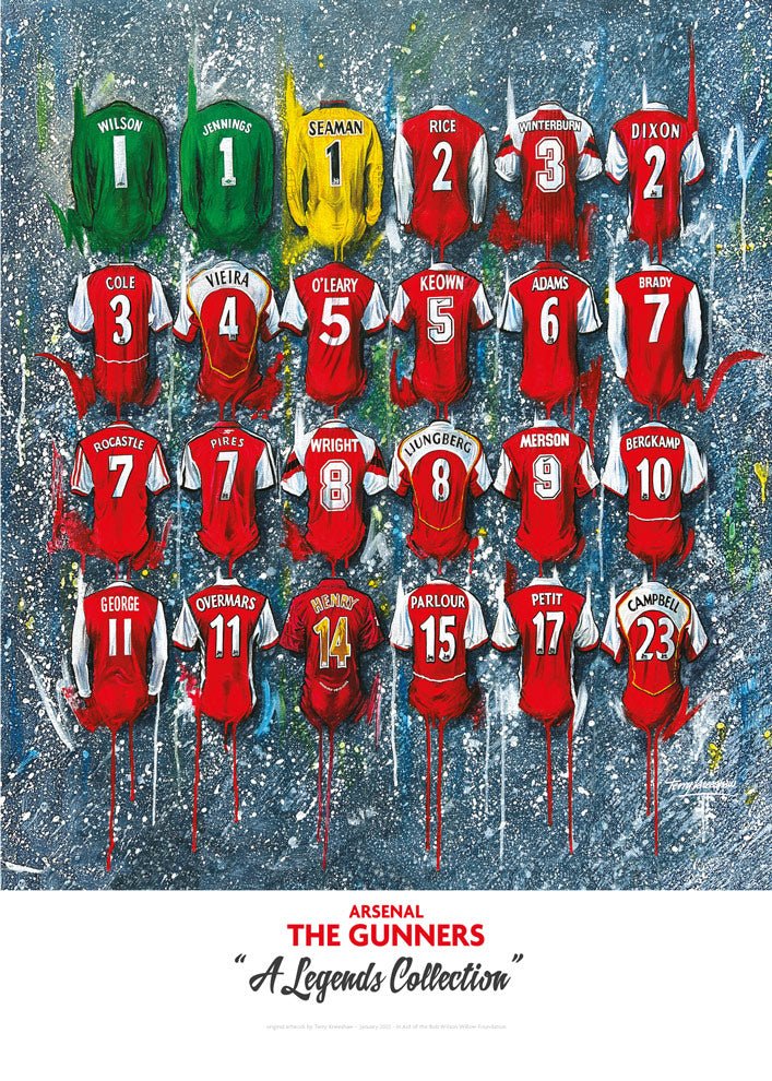 Arsenal 'The Legends' Shirts - A2 Signed Limited Edition Prints - Terry Kneeshaw Art