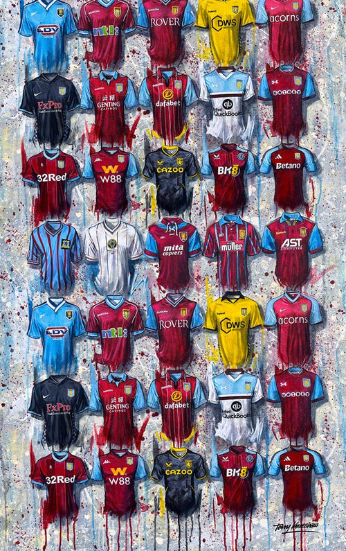 Aston Villa Shirts - 2024 Collection Tea Towel - Terry Kneeshaw Art
