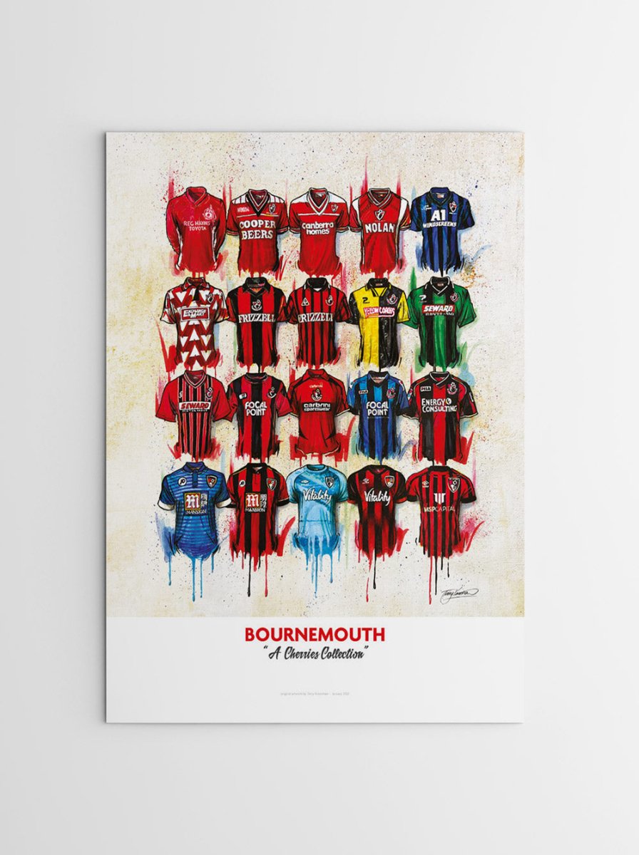 Bournemouth Shirts - A2 Signed Limited Edition Prints - Terry Kneeshaw Art