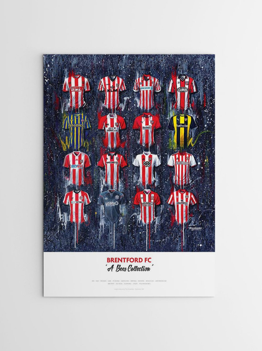 Brentford FC Shirts - A2 Signed Limited Edition Prints - Terry Kneeshaw Art