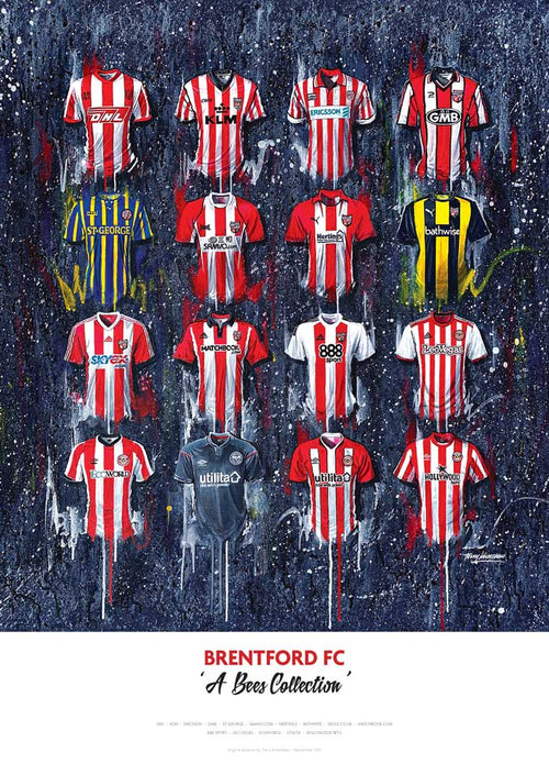 Brentford FC Shirts - A2 Signed Limited Edition Prints - Terry Kneeshaw Art