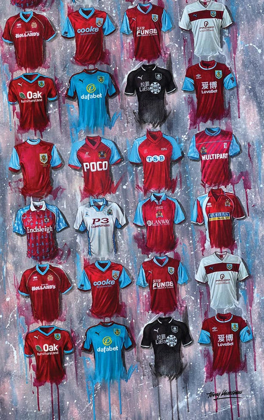 Burnley Football Shirts - Tea Towel - Terry Kneeshaw Art
