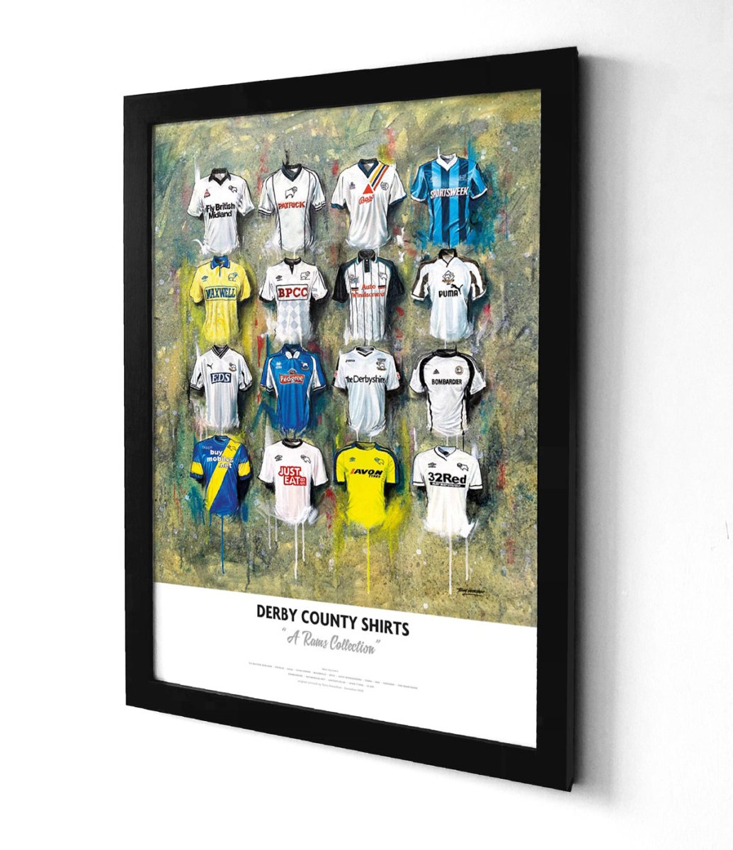 Derby County FC Shirts - A2 Signed Limited Edition Personalised Prints - Terry Kneeshaw Art