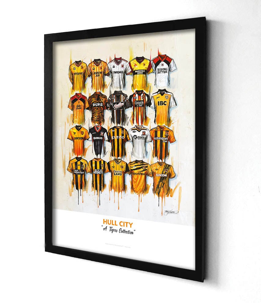 Hull City FC Shirts - A2 Signed Limited Edition Prints - Terry Kneeshaw Art