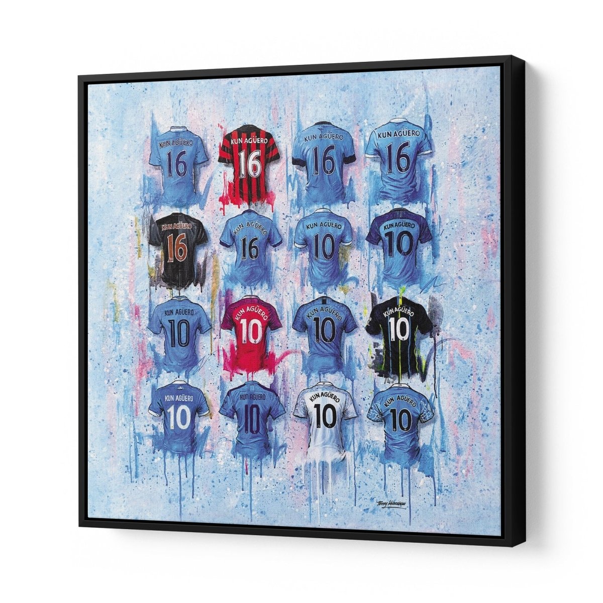 Kun Agüero Shirts 30x30 Canvas - Terry Kneeshaw Art
