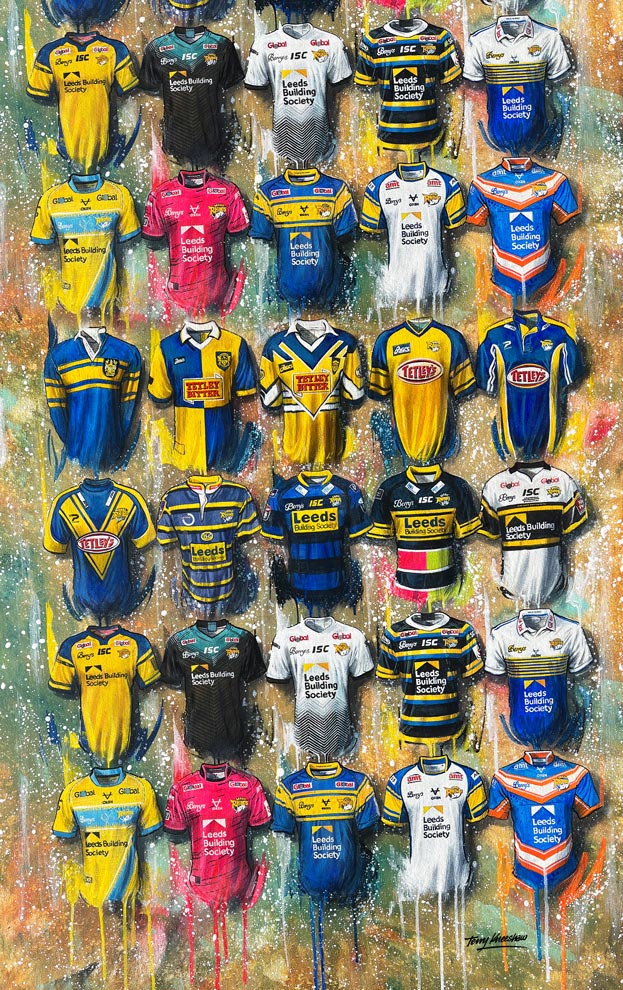 Leeds Rhinos Shirts - Tea Towel - Terry Kneeshaw Art