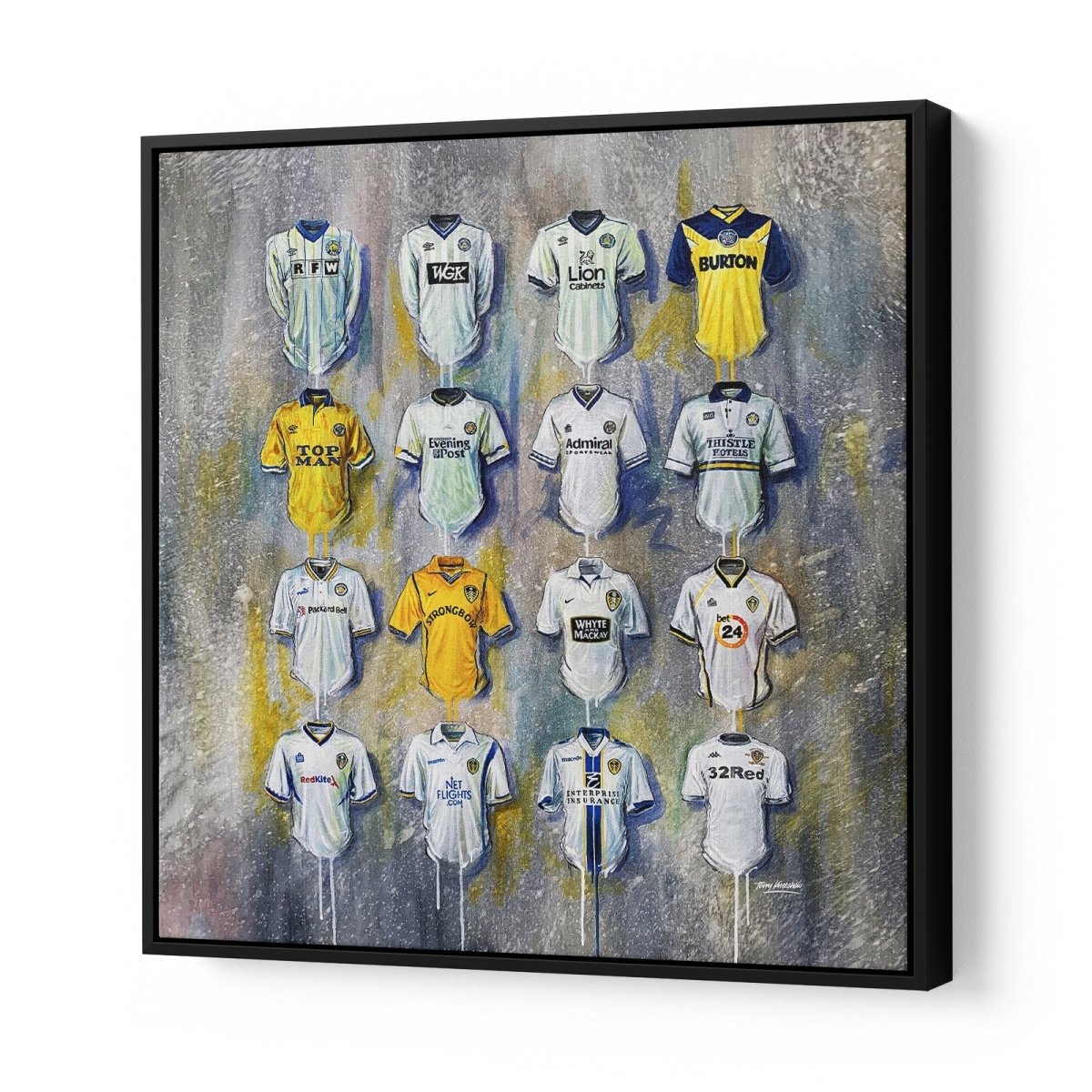 Leeds United FC Shirts 30x30 Canvas - Terry Kneeshaw Art