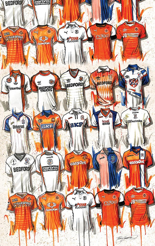 Luton Town Shirts Tea Towel - Terry Kneeshaw Art