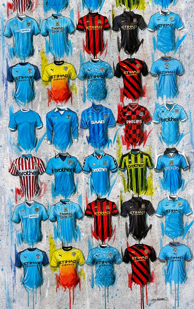 Man City 2022 Shirts Tea Towel - Terry Kneeshaw Art