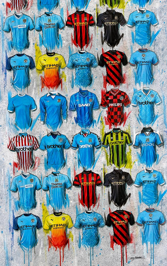Man City 2022 Shirts Tea Towel - Terry Kneeshaw Art