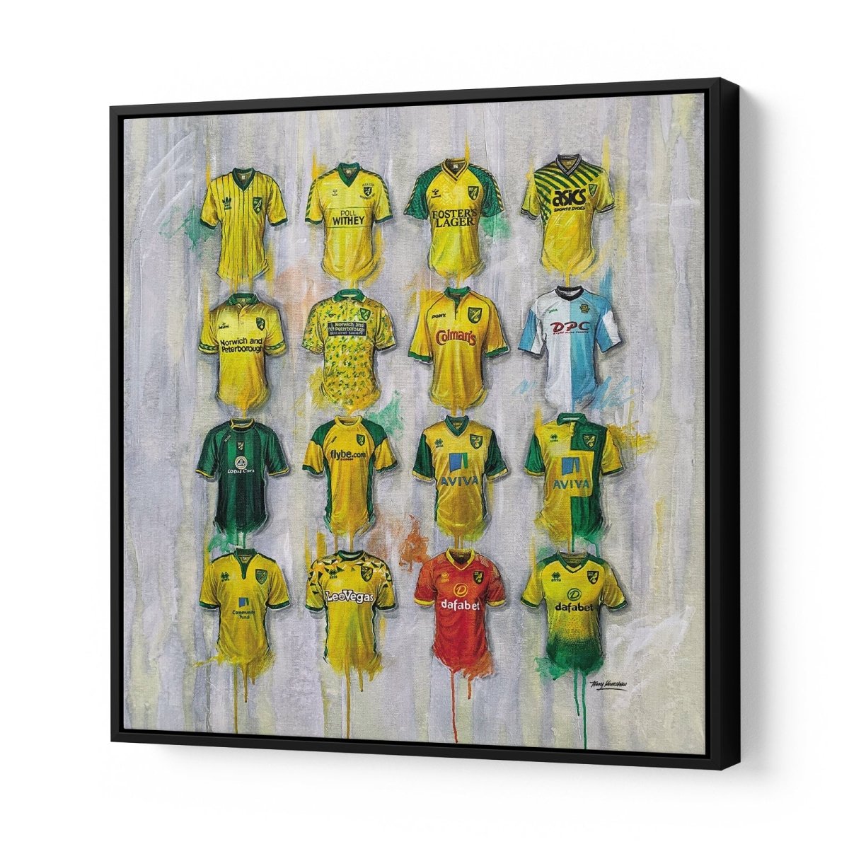 Norwich City FC Shirts 30x30 Canvas - Terry Kneeshaw Art