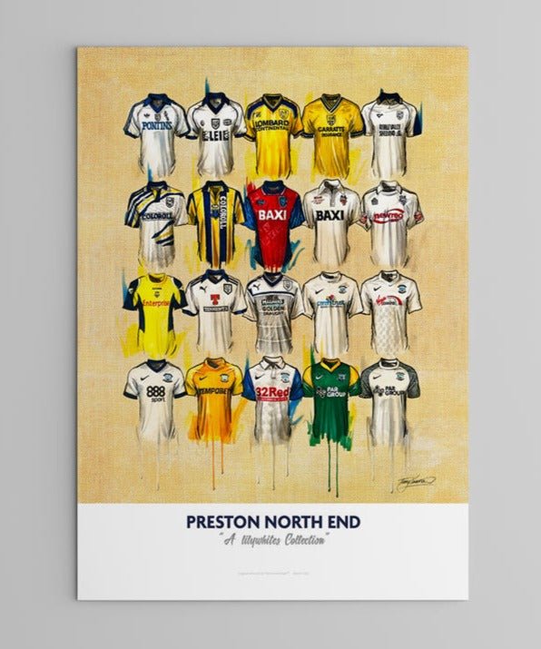 Preston North End FC Shirts - A2 Signed Limited Edition Prints - Terry Kneeshaw Art