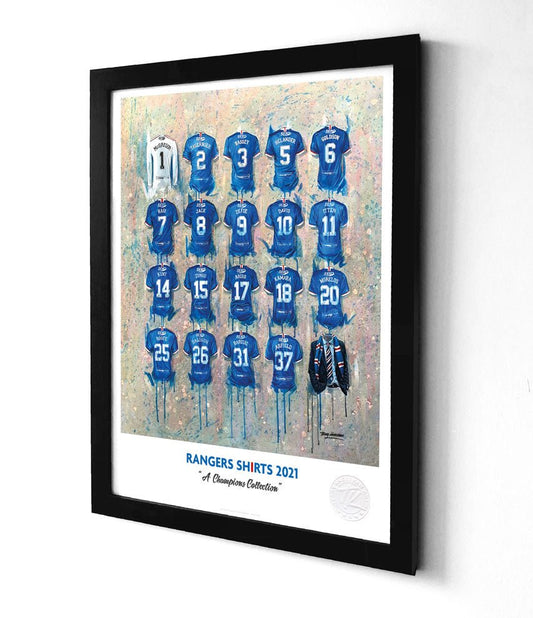Rangers FC Champions Shirts A3 - Terry Kneeshaw Art