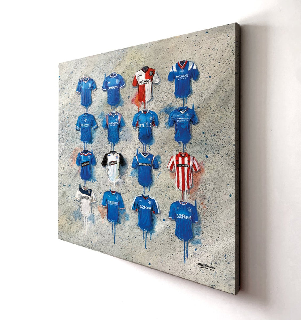Rangers FC Shirts 30x30 Canvas - Terry Kneeshaw Art