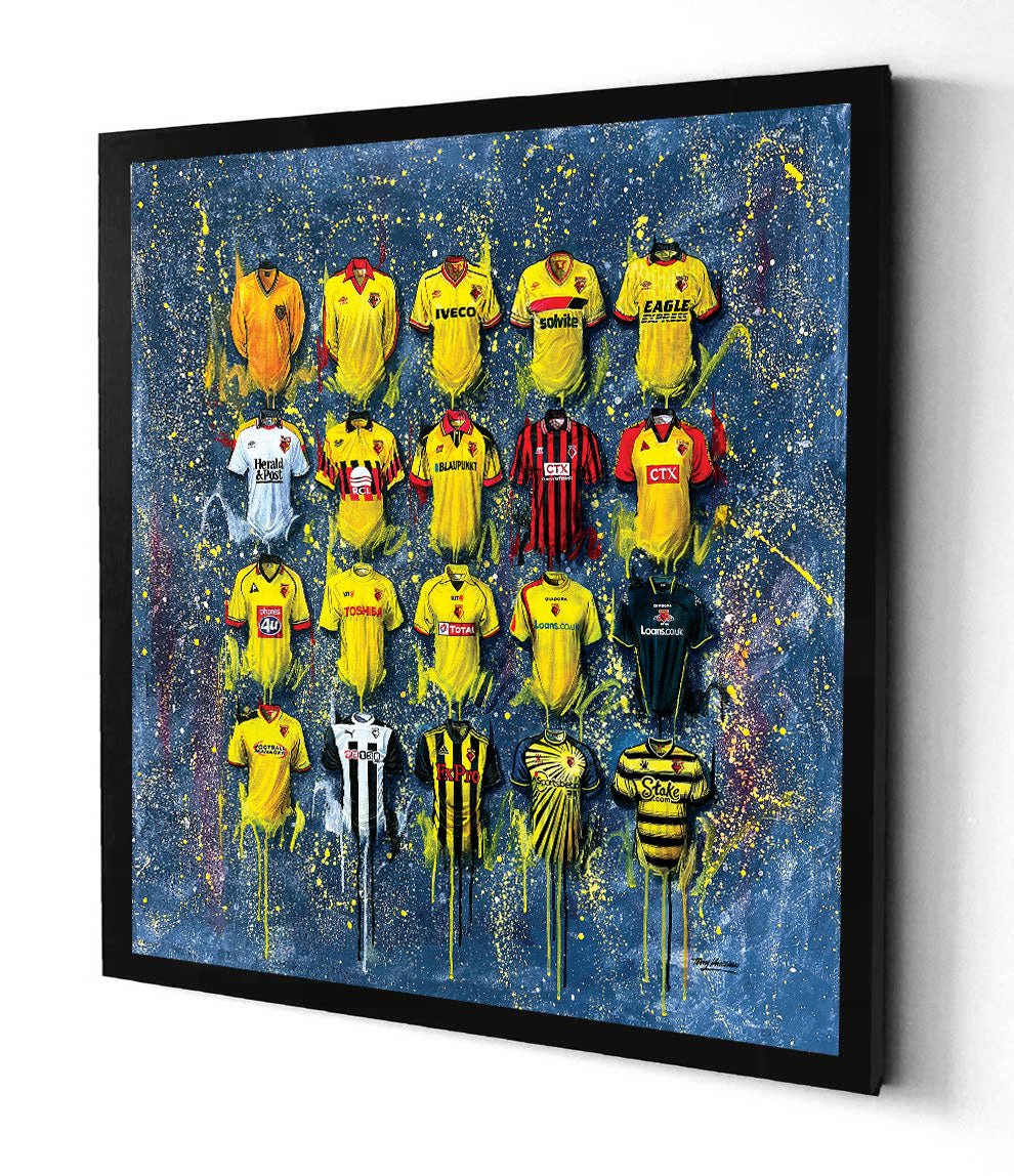 Watford FC Shirts 20x20 Canvas - Terry Kneeshaw Art