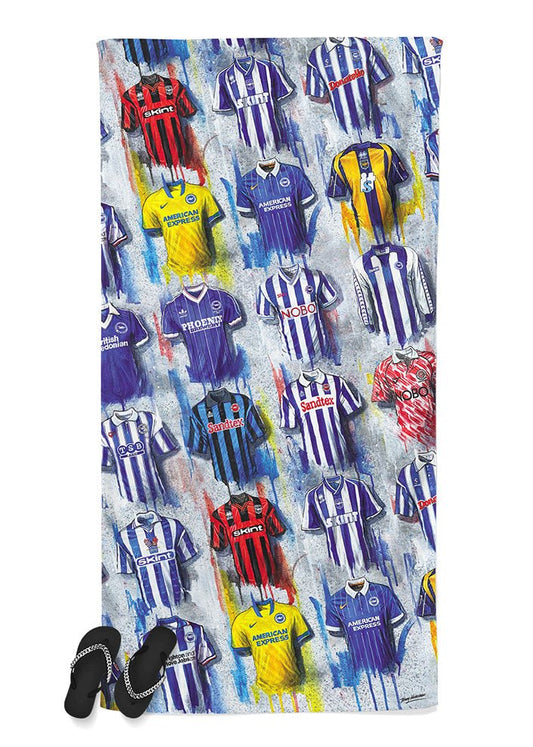 Brighton And Hove Albion Shirts - A Seagull's Collection Beach Towel - Terry Kneeshaw Art