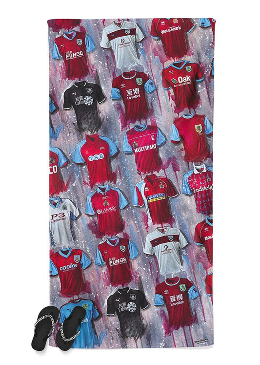 Burnley Shirts - A Claret's Collection Beach Towel - Terry Kneeshaw Art