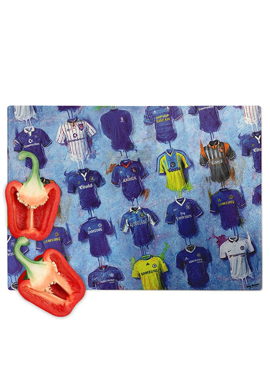 Chelsea FC Shirts - A Blues Collection Chopping Board - Terry Kneeshaw Art